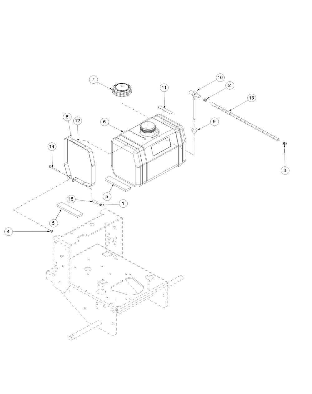 Tank Assembly Diagram and Parts List for G1332 55AI5GMQ050-WAM Cub Cadet Lawn Mower